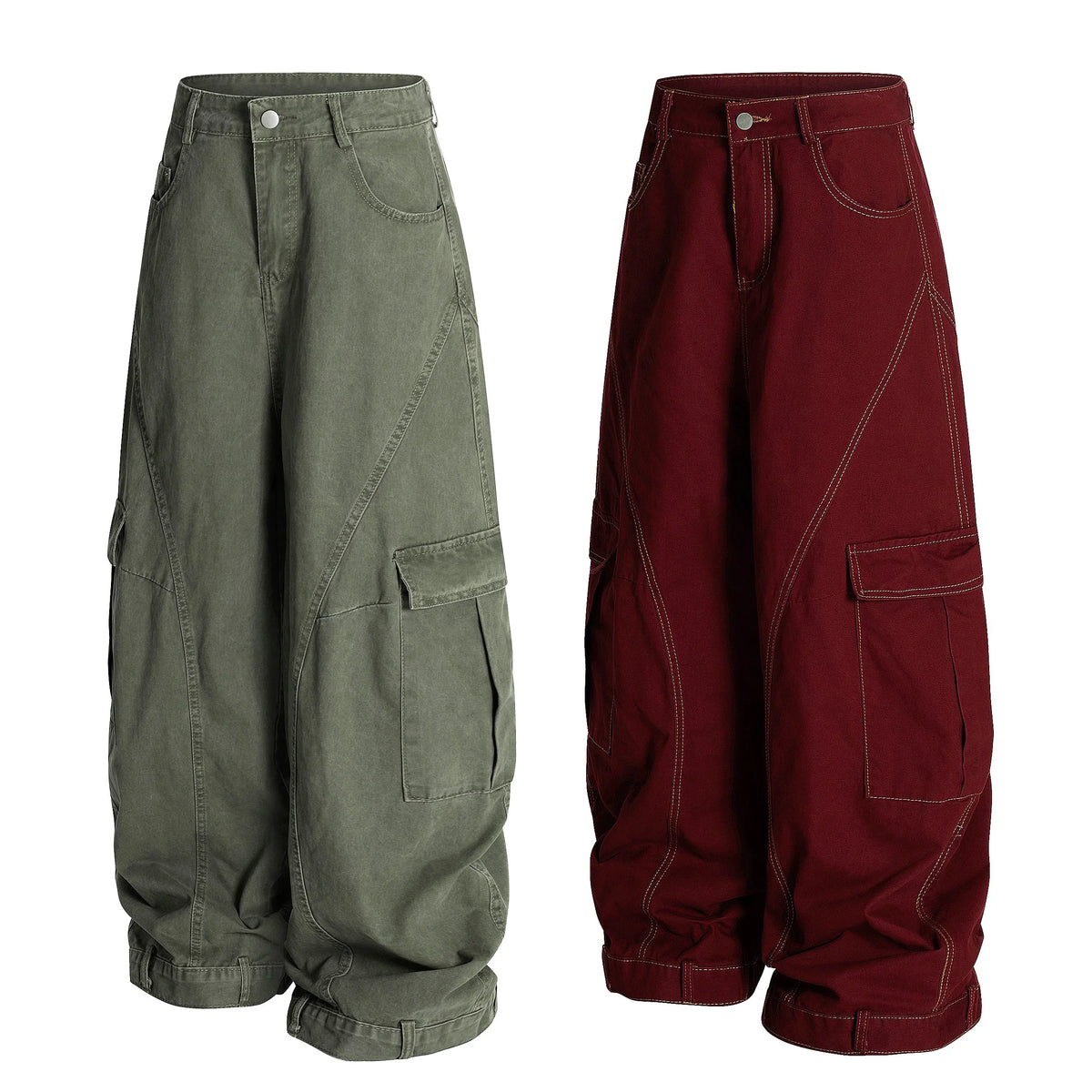 Heavy-Wash Wide Cargo Pants