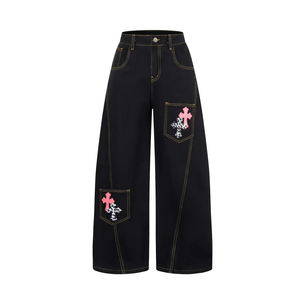 Gothic Cross Wide-Leg Jeans