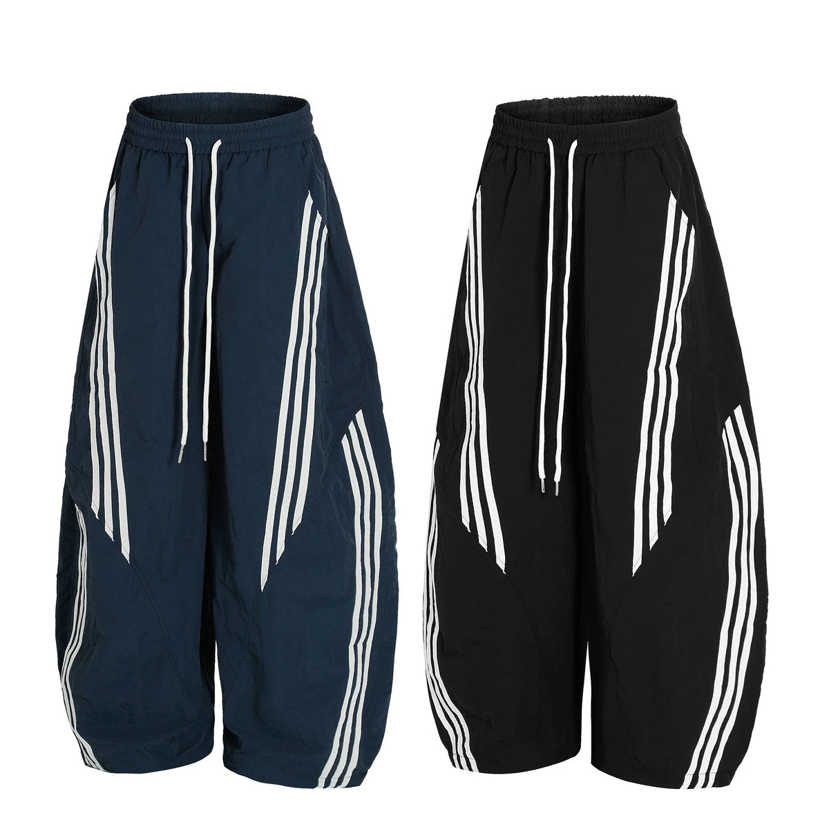 Nylon Multi-Stripe Track Wide-Leg Pants
