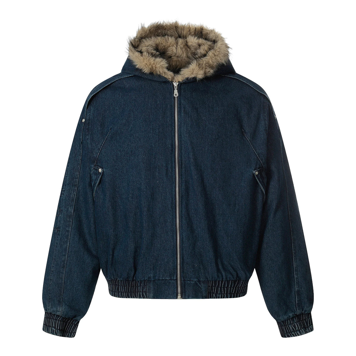 Detachable Fur-Collar Denim Jacket