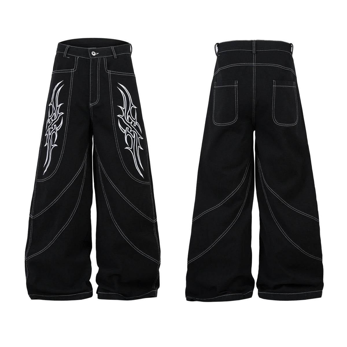 Tribal Stitch Wide-Leg Jeans