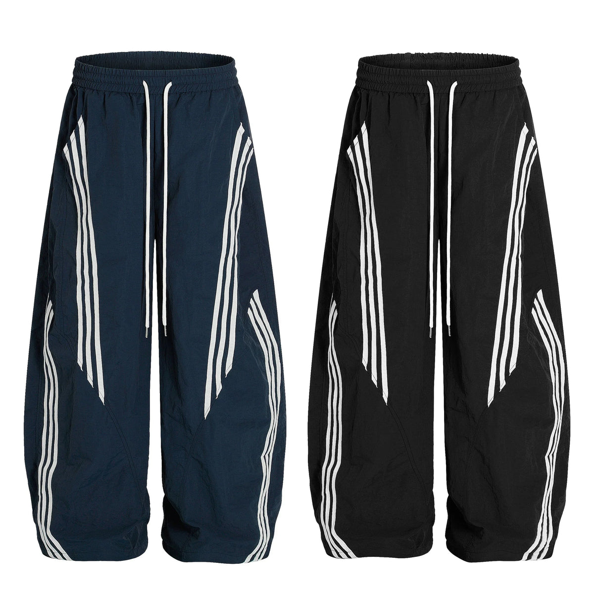 Nylon Multi-Stripe Track Wide-Leg Pants