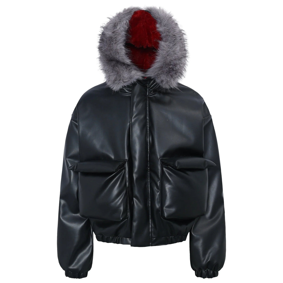 Fur-Trim PU Puffer Jacket