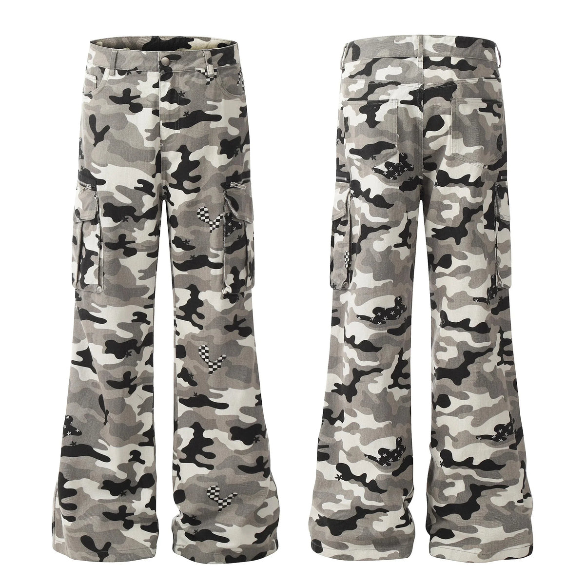 Grey Pattern Cargo Pants