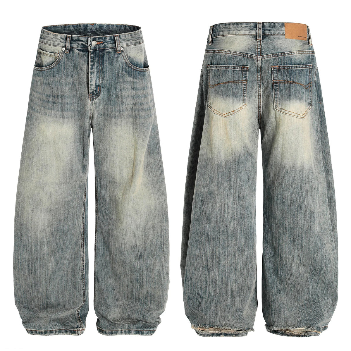 Washed Wide-Leg Denim Pants