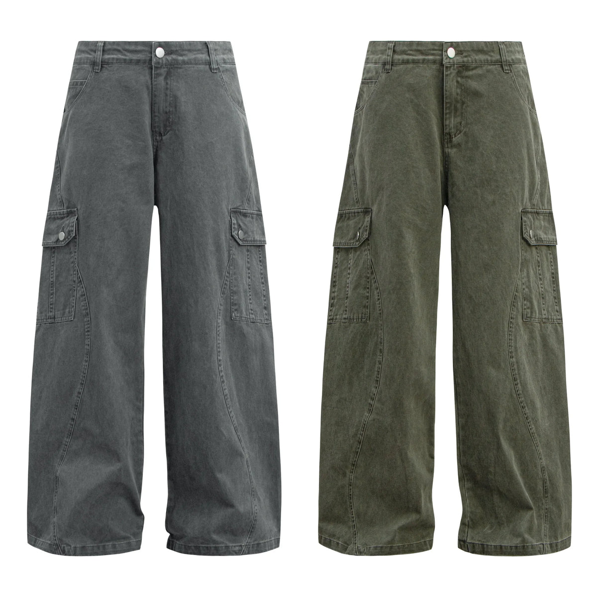 Curved Cargo Denim Pants