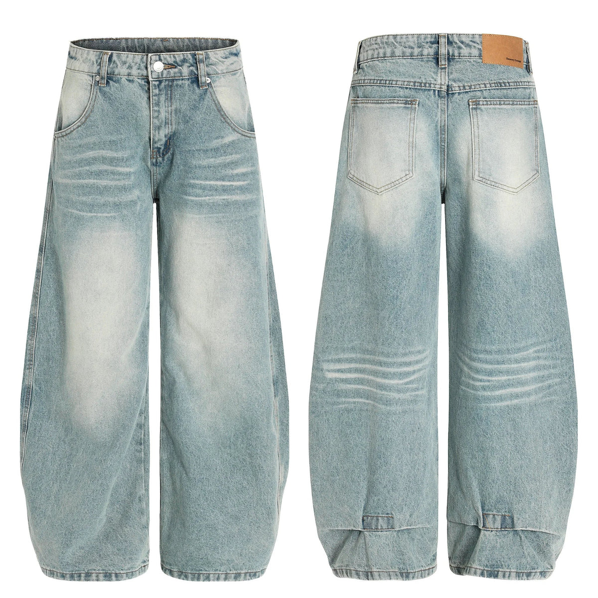 Light-Wash Barrel-Leg Jeans