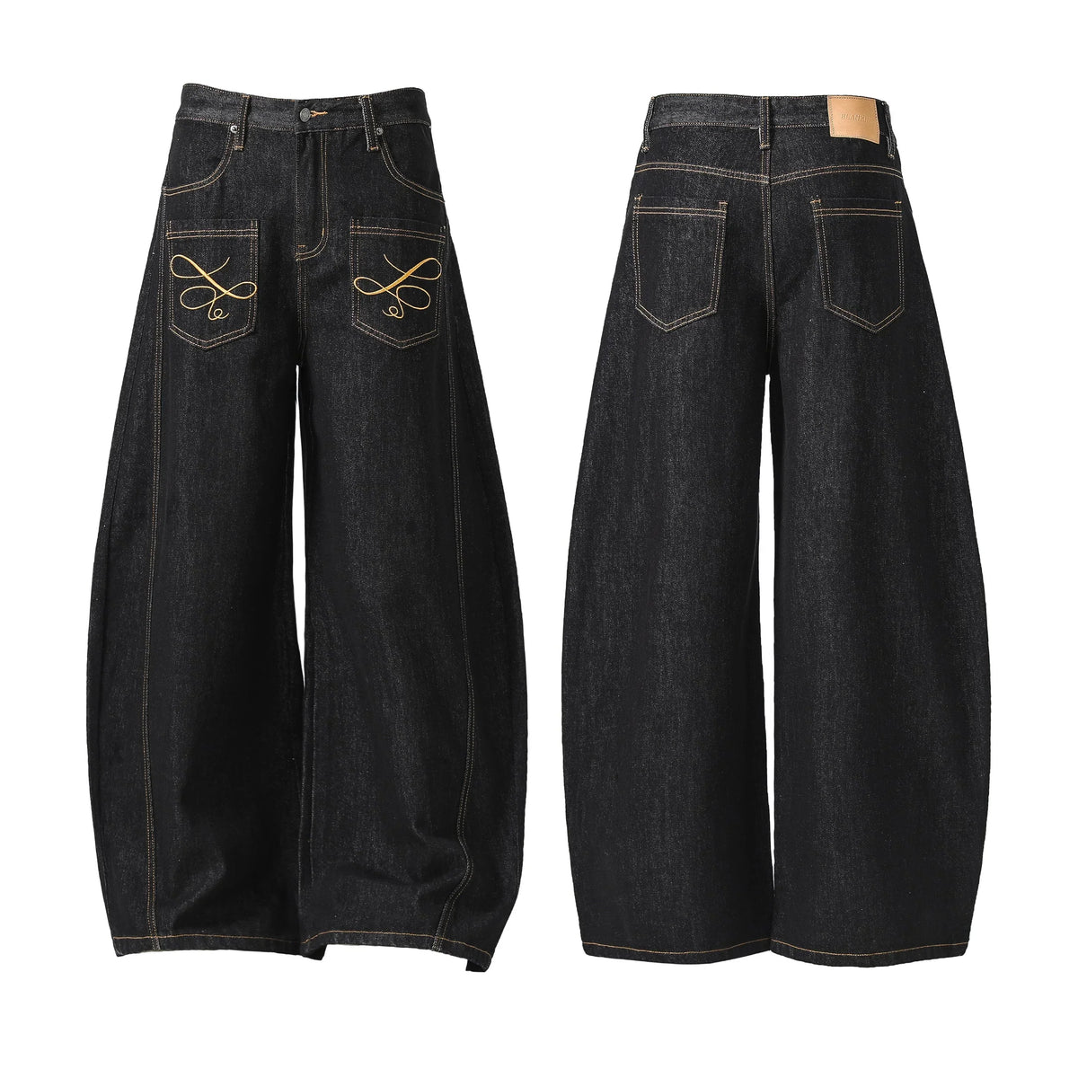 Embroidered Pocket Wide-Leg Jeans
