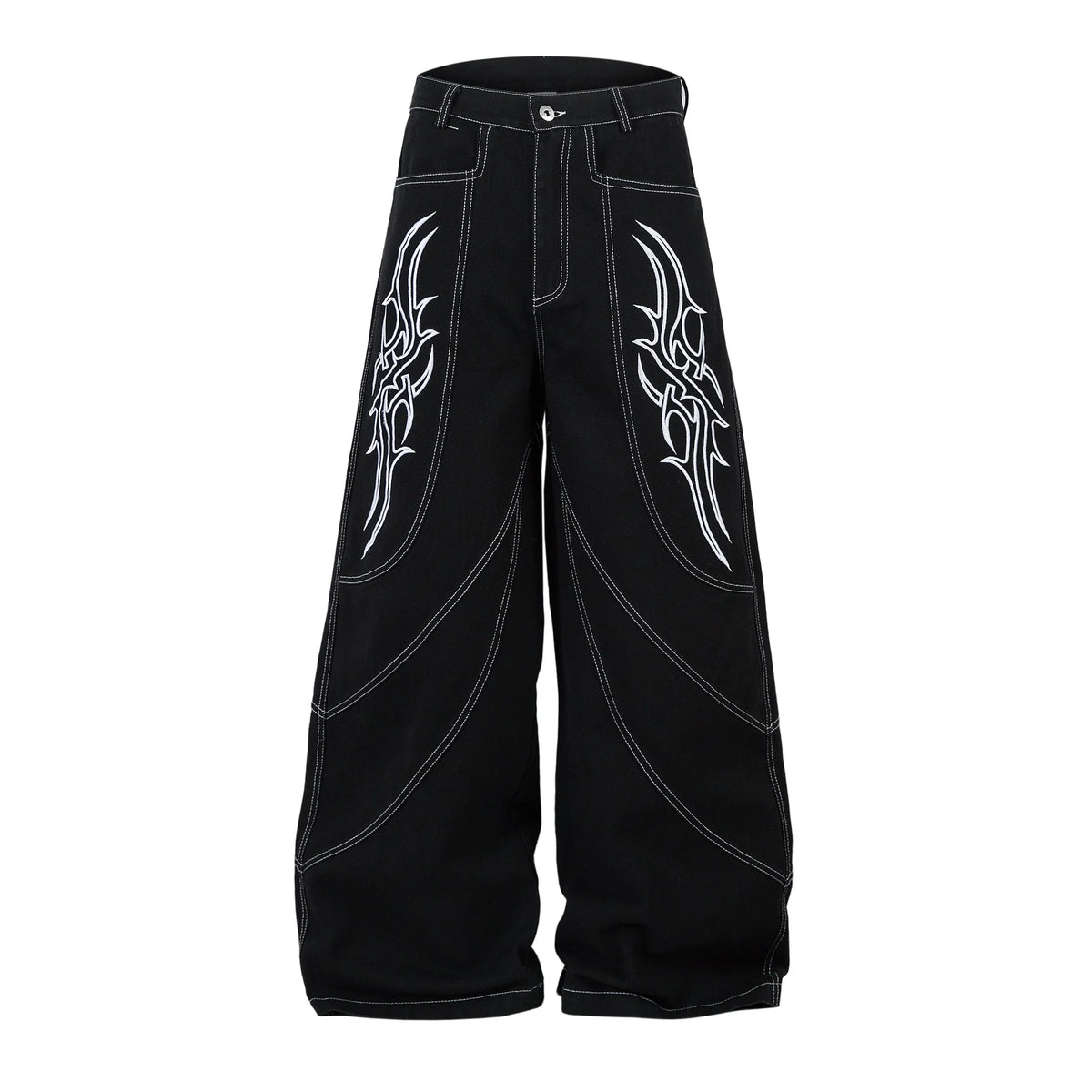 Tribal Stitch Wide-Leg Jeans