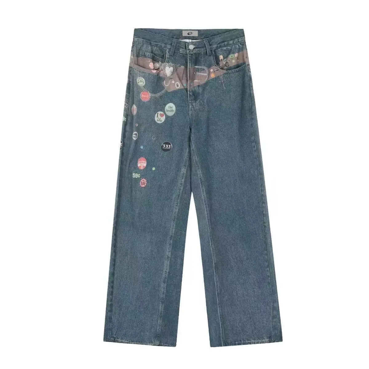 Patchwork Graphic Wide-Leg Jeans