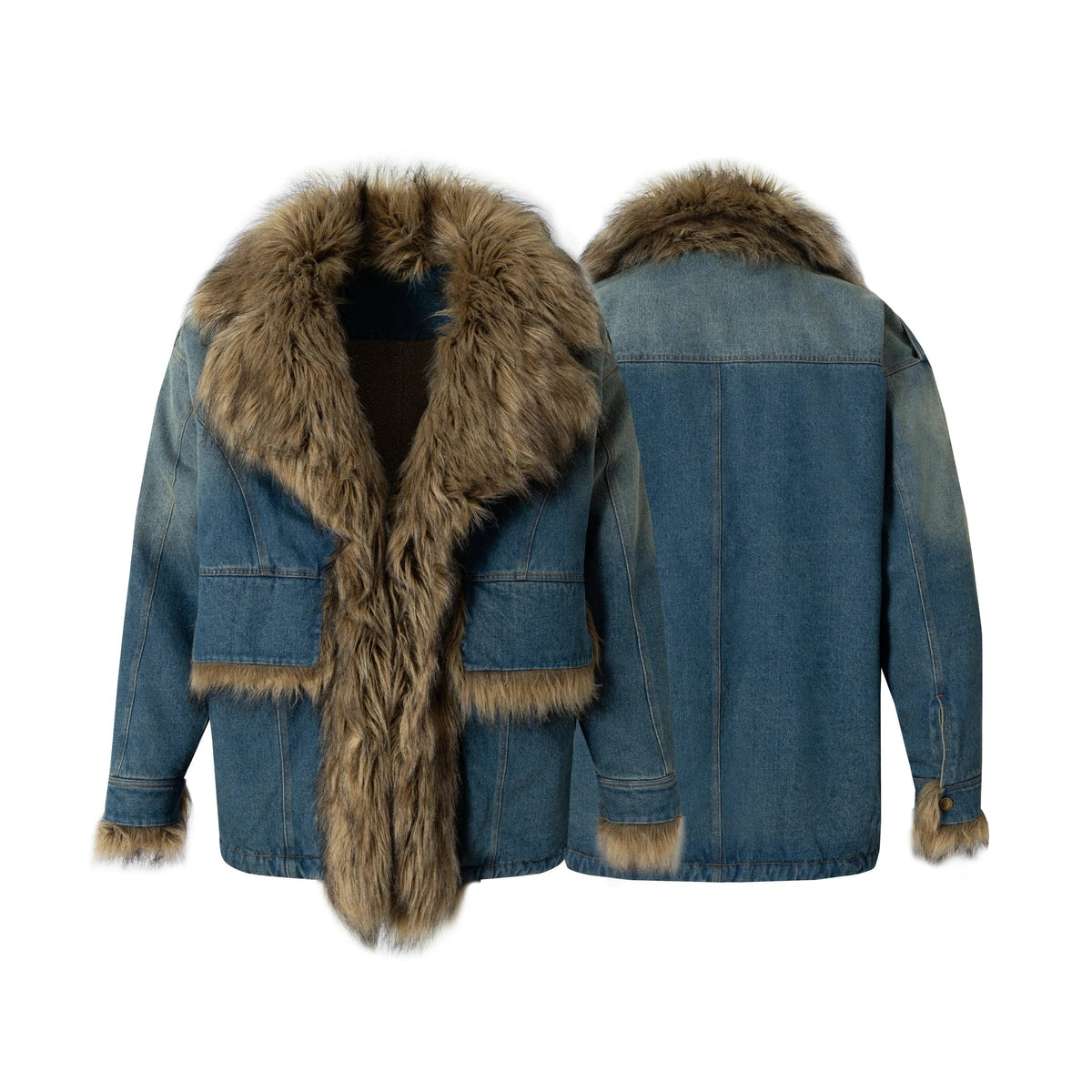 Faux-Fur Collar Denim Jacket