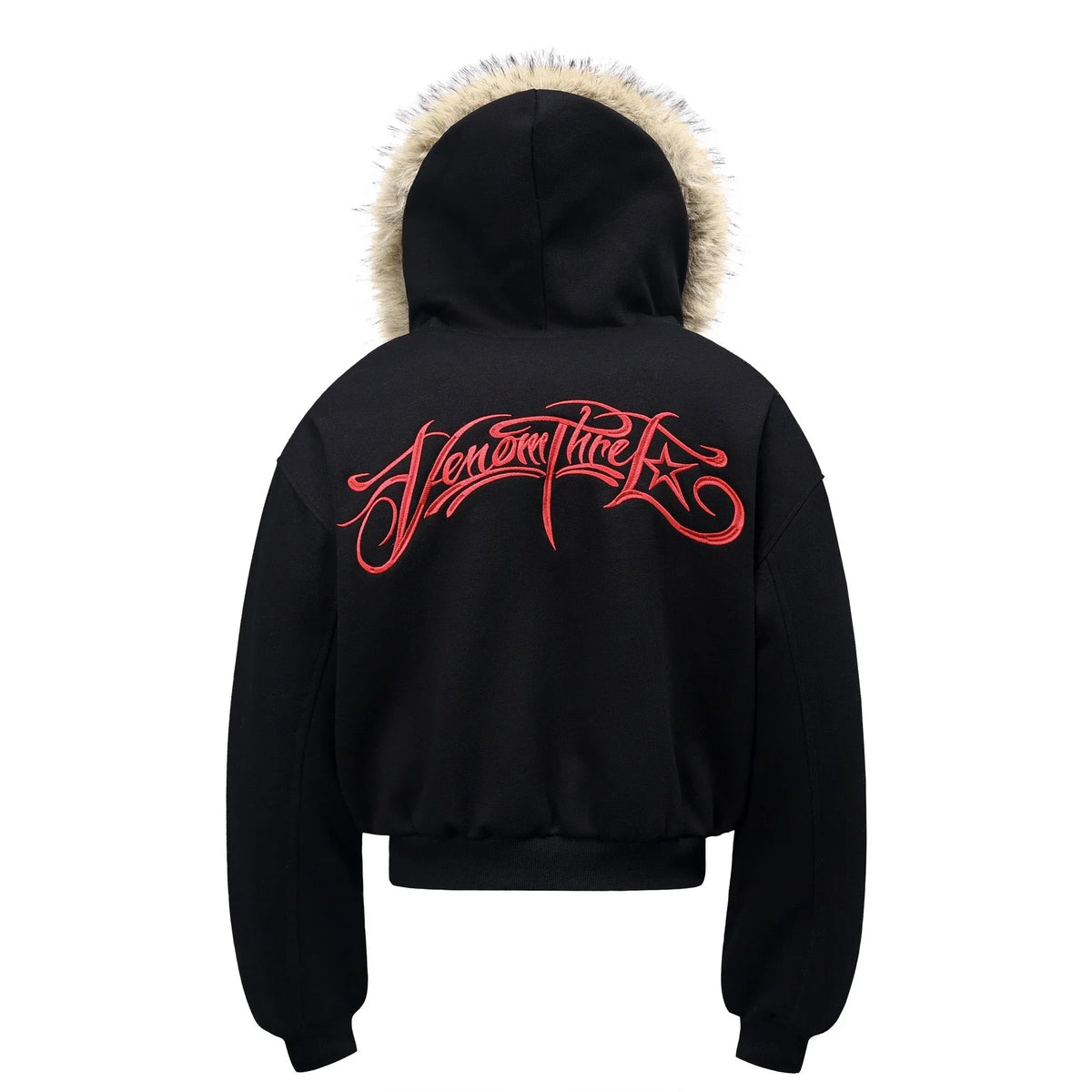 Faux-Fur Hood Embroidered Bomber Jacket