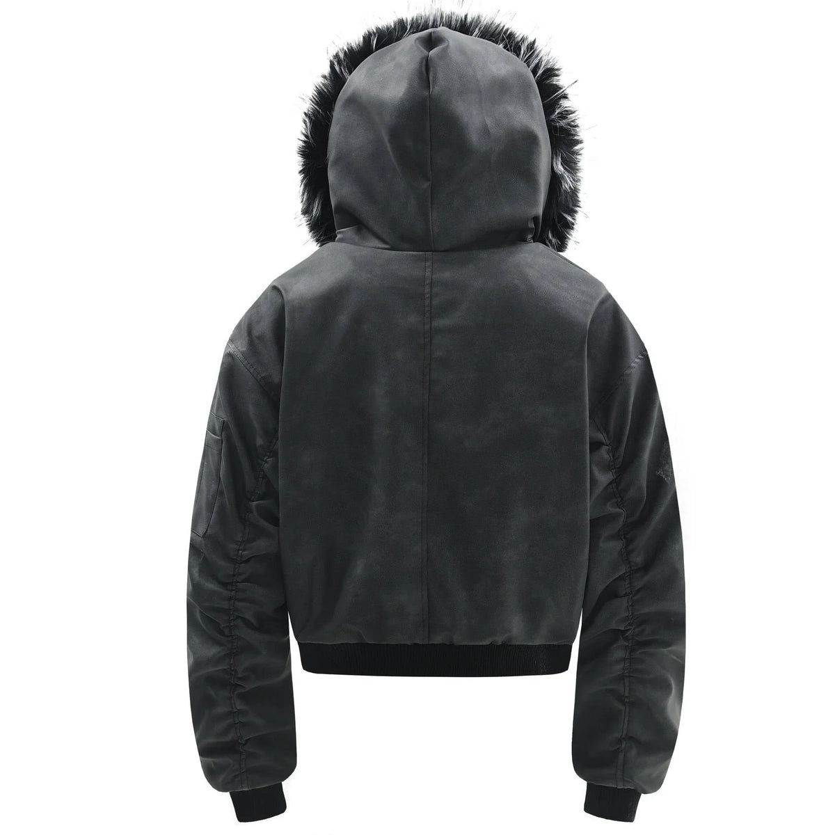 Fur-Trim PU Bomber Jacket