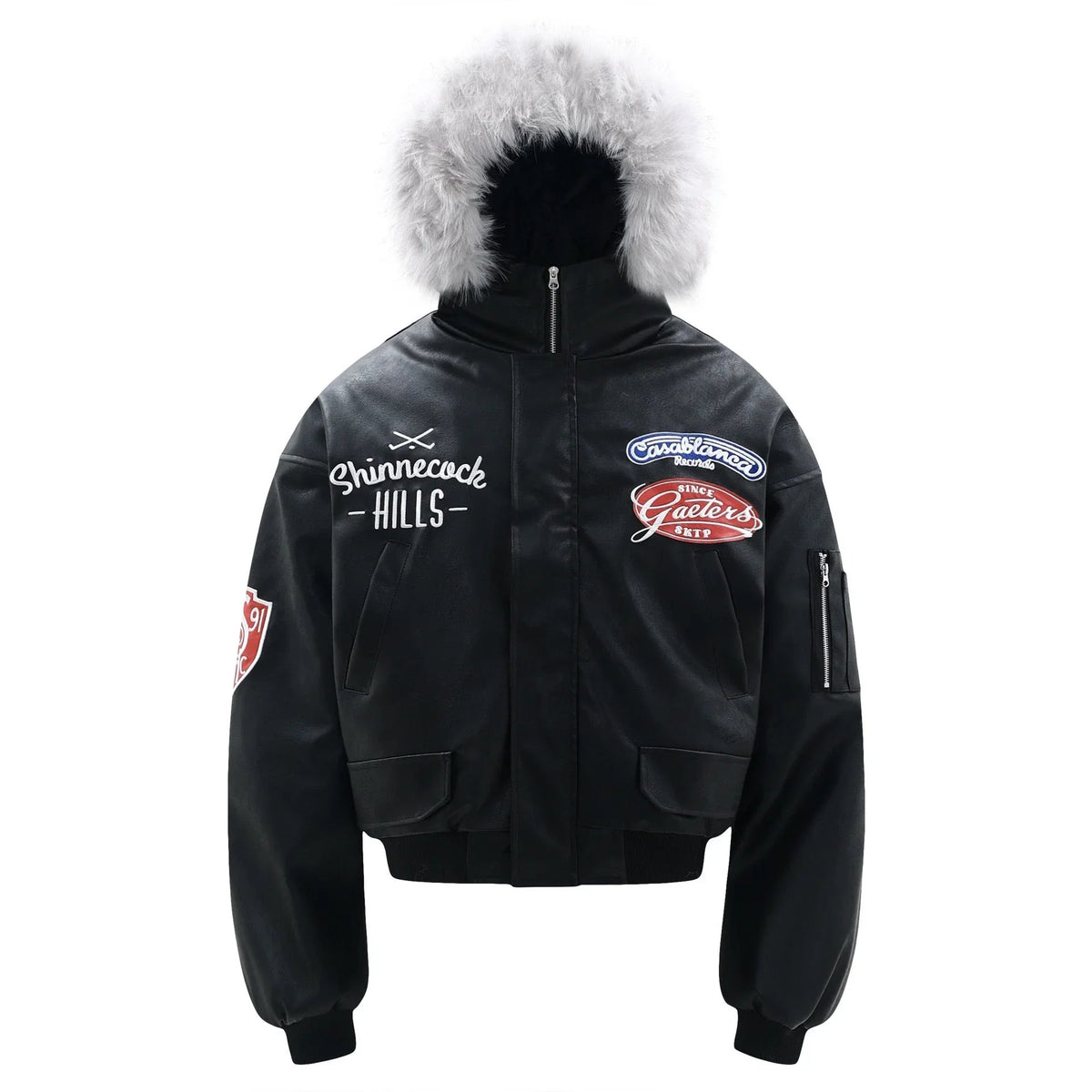 Fur-Trim PU Bomber Jacket