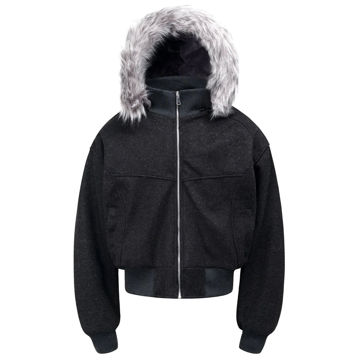 Fur-Hood Athletic Zip Jacket