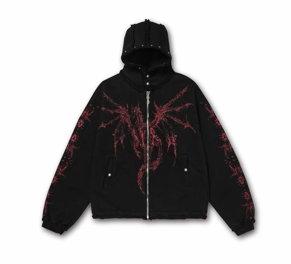 Gothic Dragon Graphic Zip-Up Hoodie