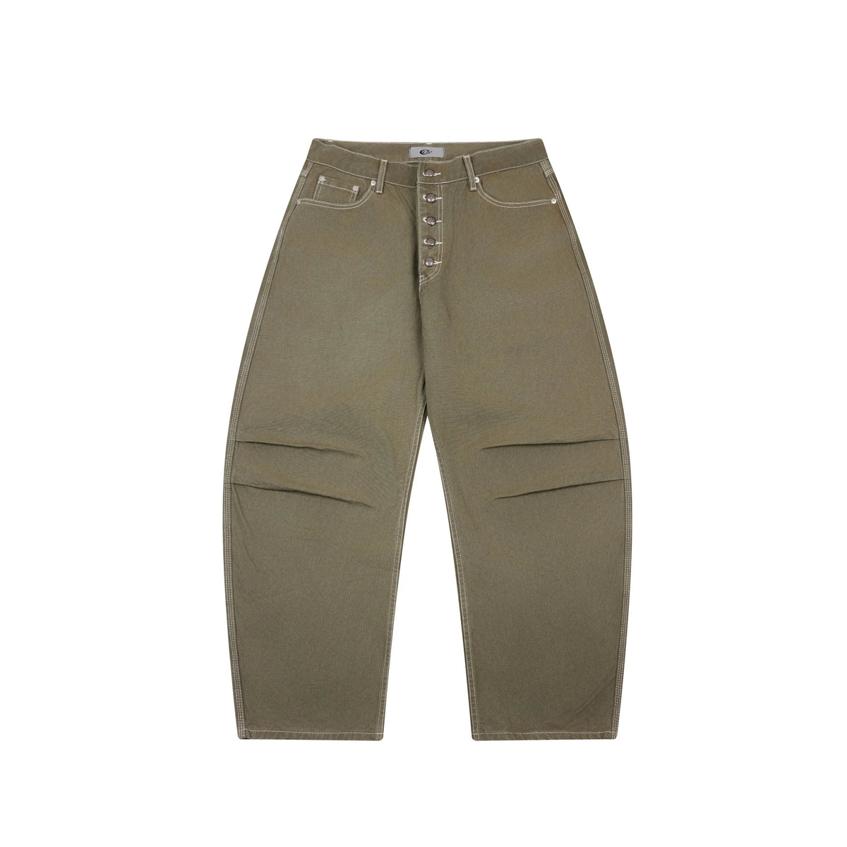 Contrast-Stitch Barrel Denim Pants