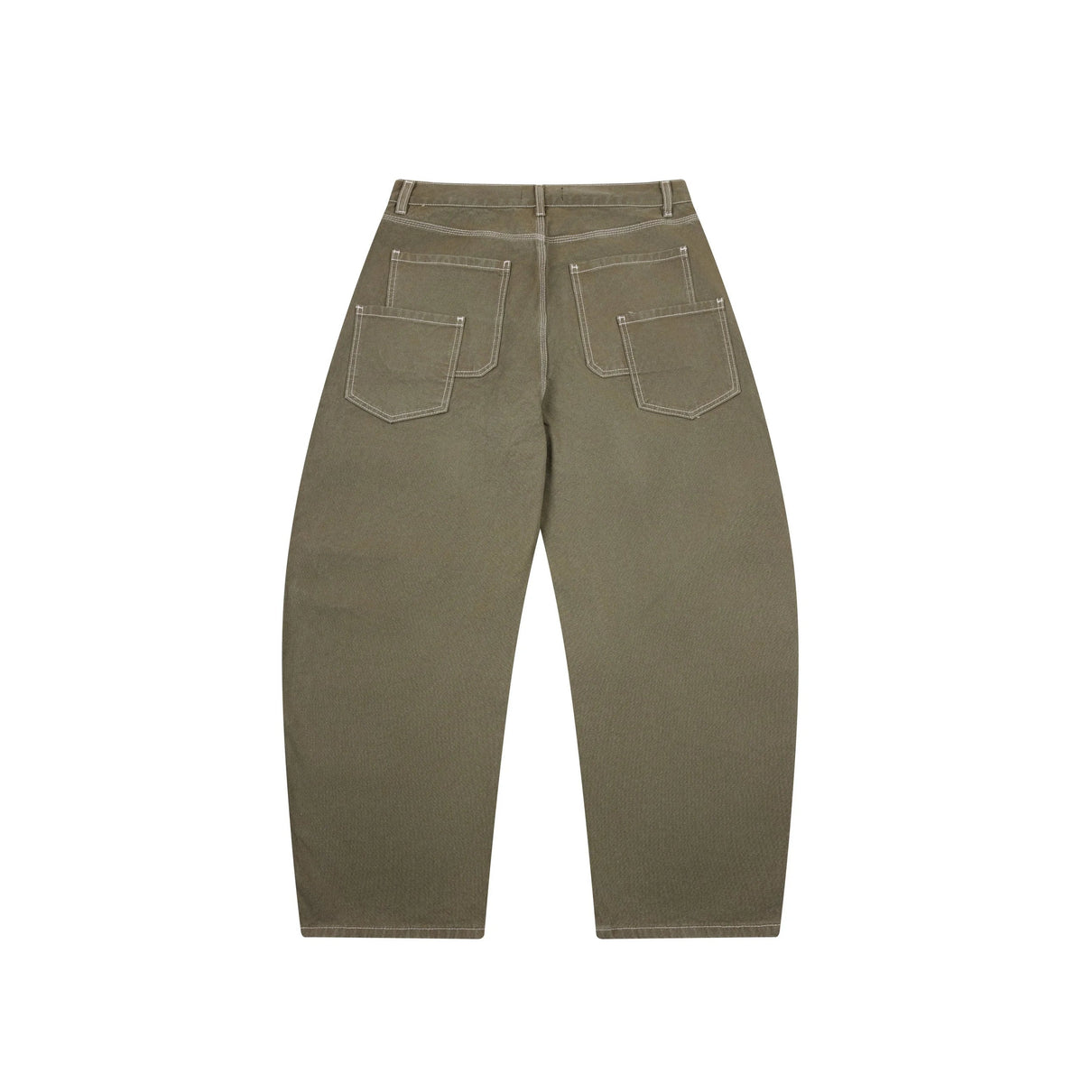 Contrast-Stitch Barrel Denim Pants