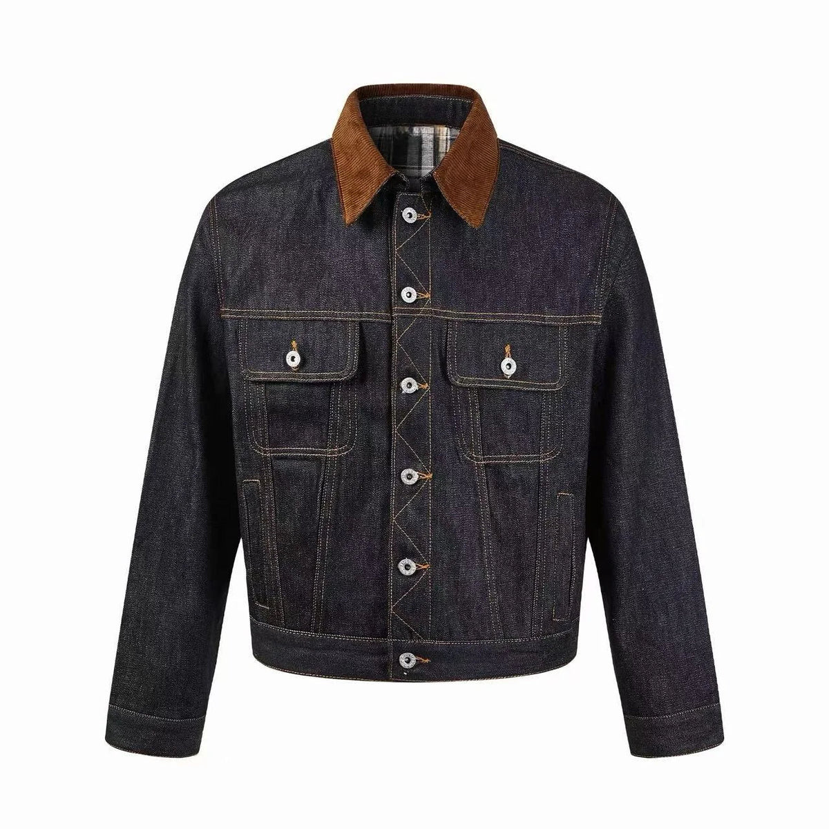 Plaid Collar Denim Jacket