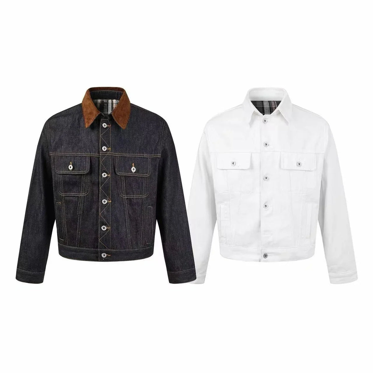 Plaid Collar Denim Jacket