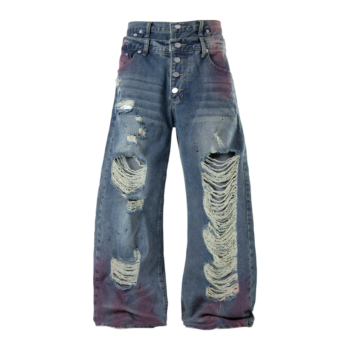 Distressed Washed Wide-Leg Jeans