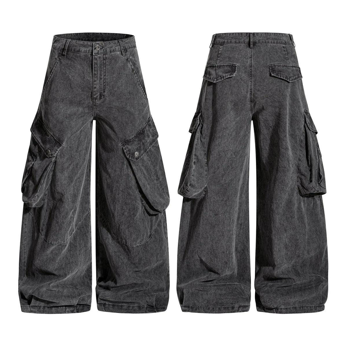 Washed Wide-Leg Cargo Pants