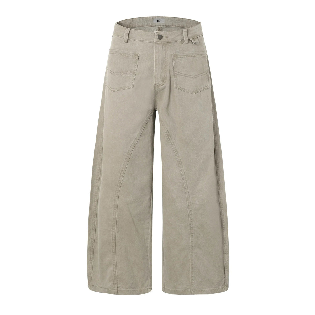 Washed Curved-Panel Wide-Leg Jeans