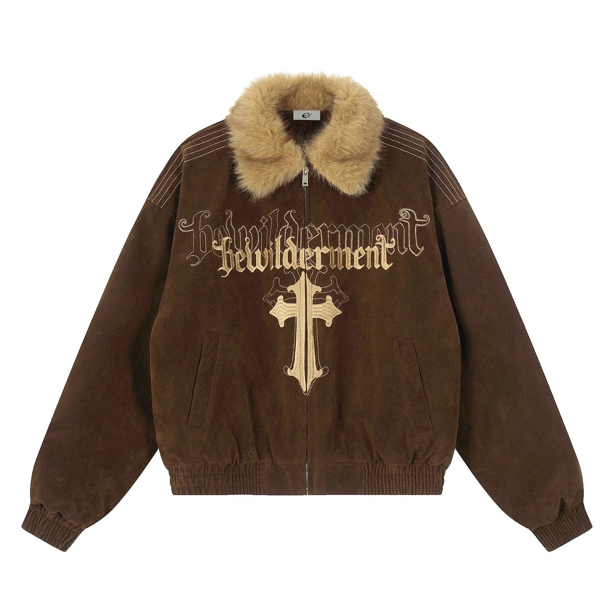 Gothic Cross Faux Fur Collar Jacket