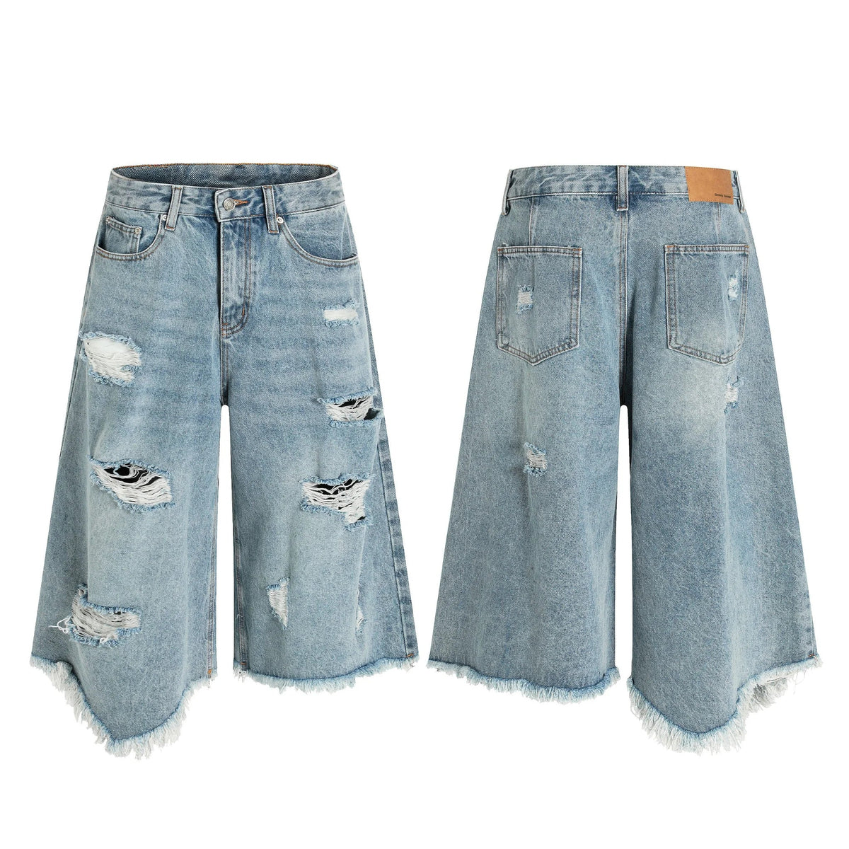 Destroyed Fringe Denim Shorts