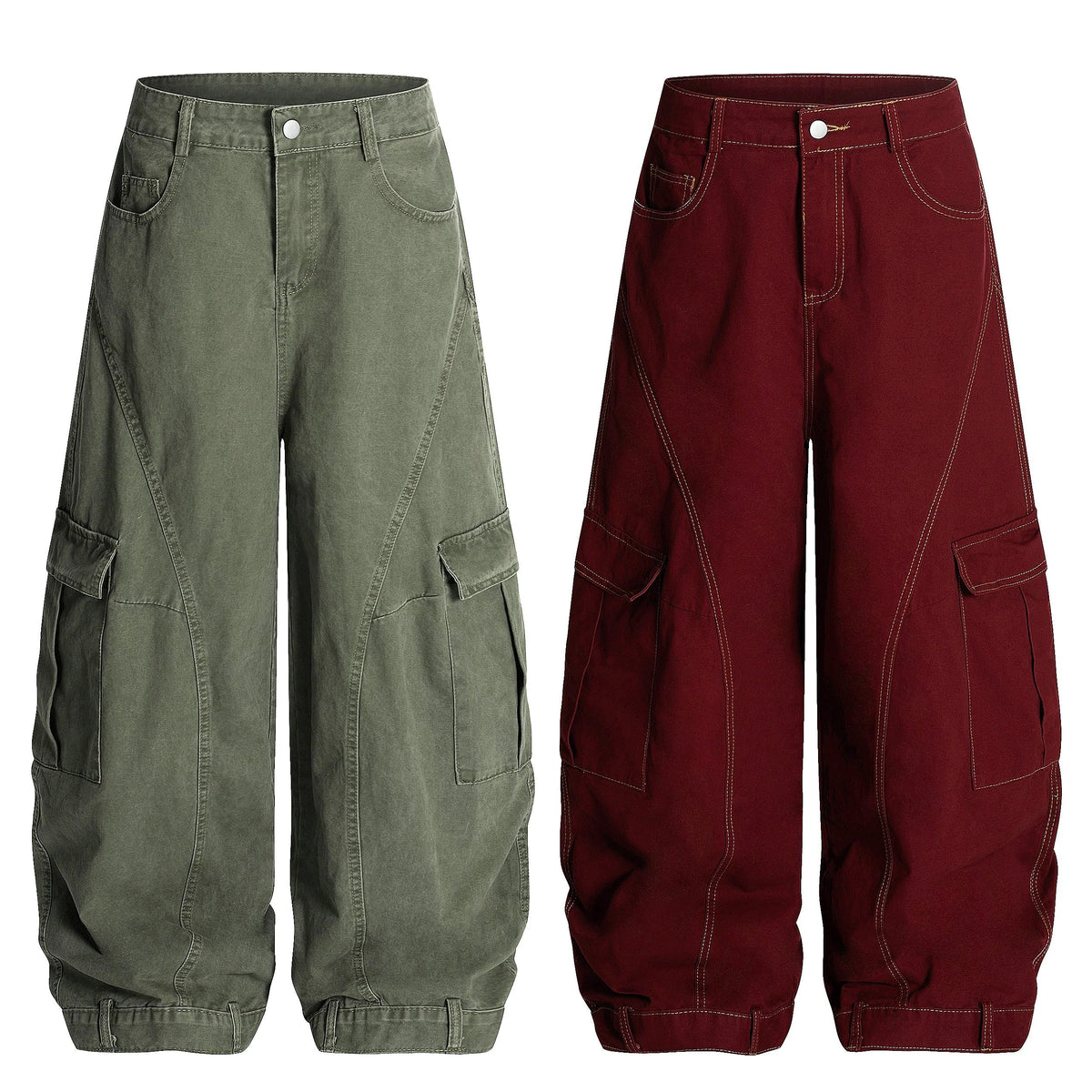 Heavy-Wash Wide Cargo Pants