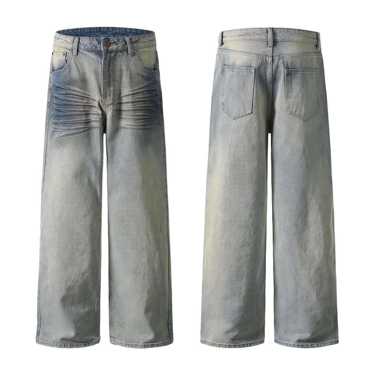 Light Fade Whisker Wide-Leg Denim Pants