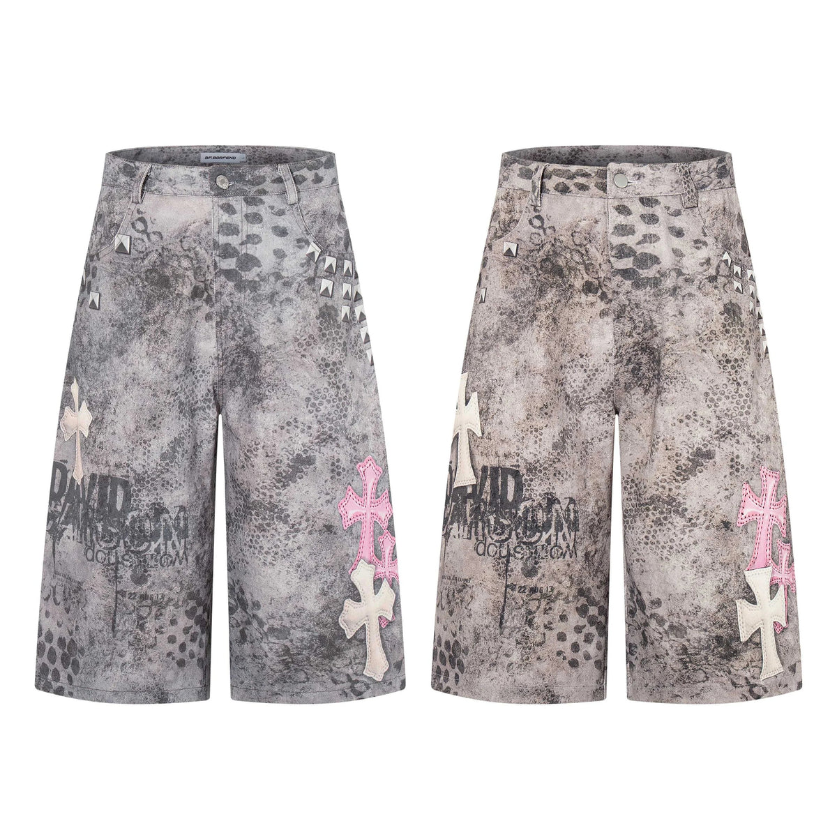 “Grunge Cross Washed Denim Shorts”