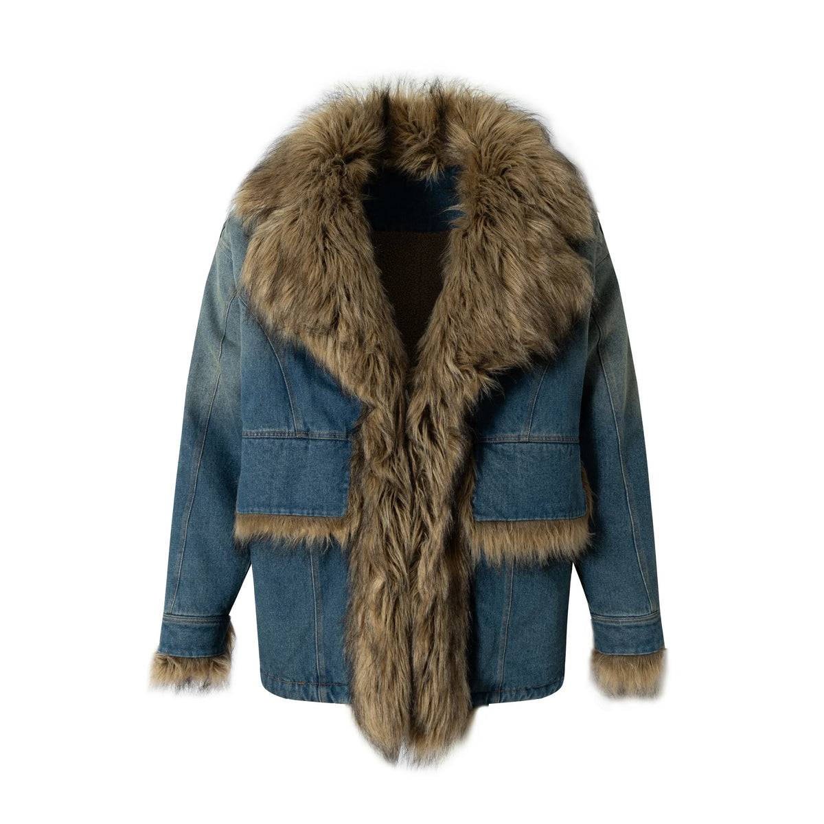 Faux-Fur Collar Denim Jacket