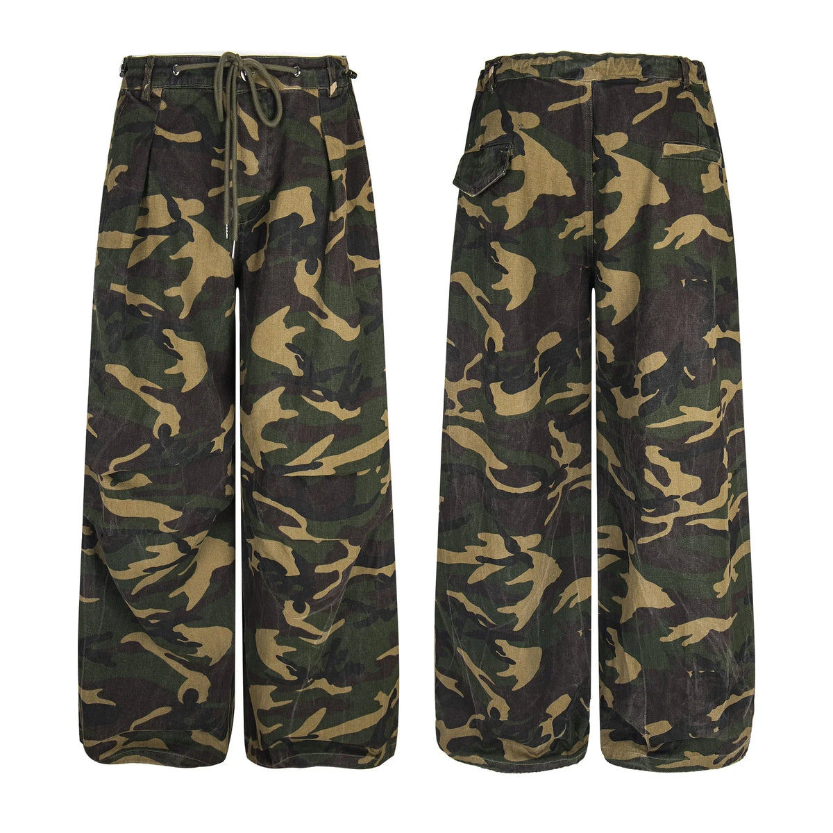 Camo Wide-Leg Cotton Pants