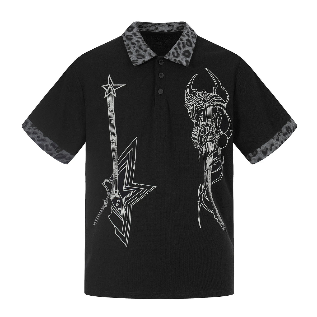“Leopard Collar Graphic Polo Tee”