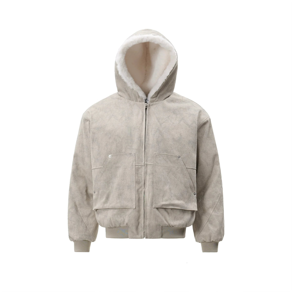 Faux-Shearling Lined Washed Hooded Jacket