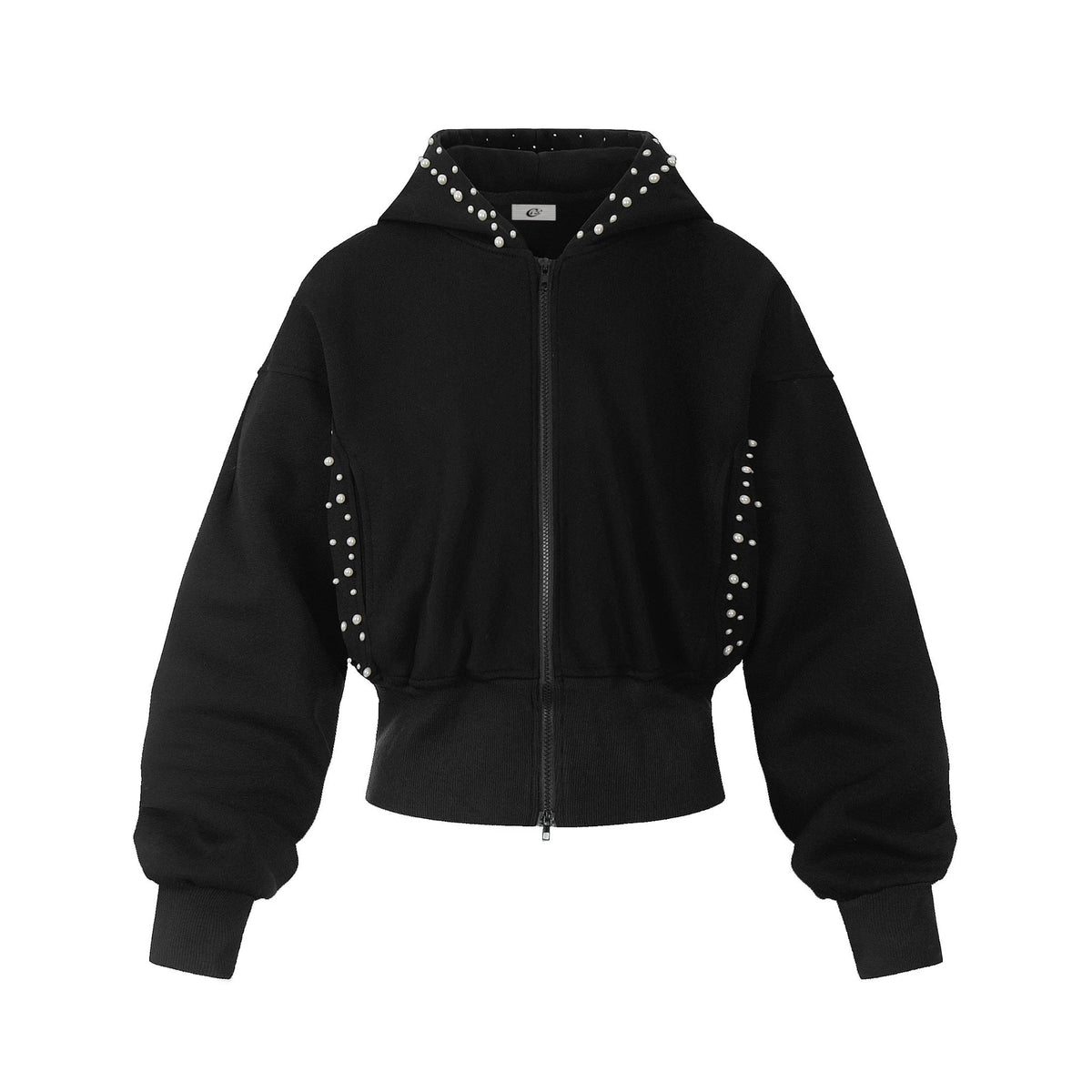Pearl-Trim Cropped Hoodie