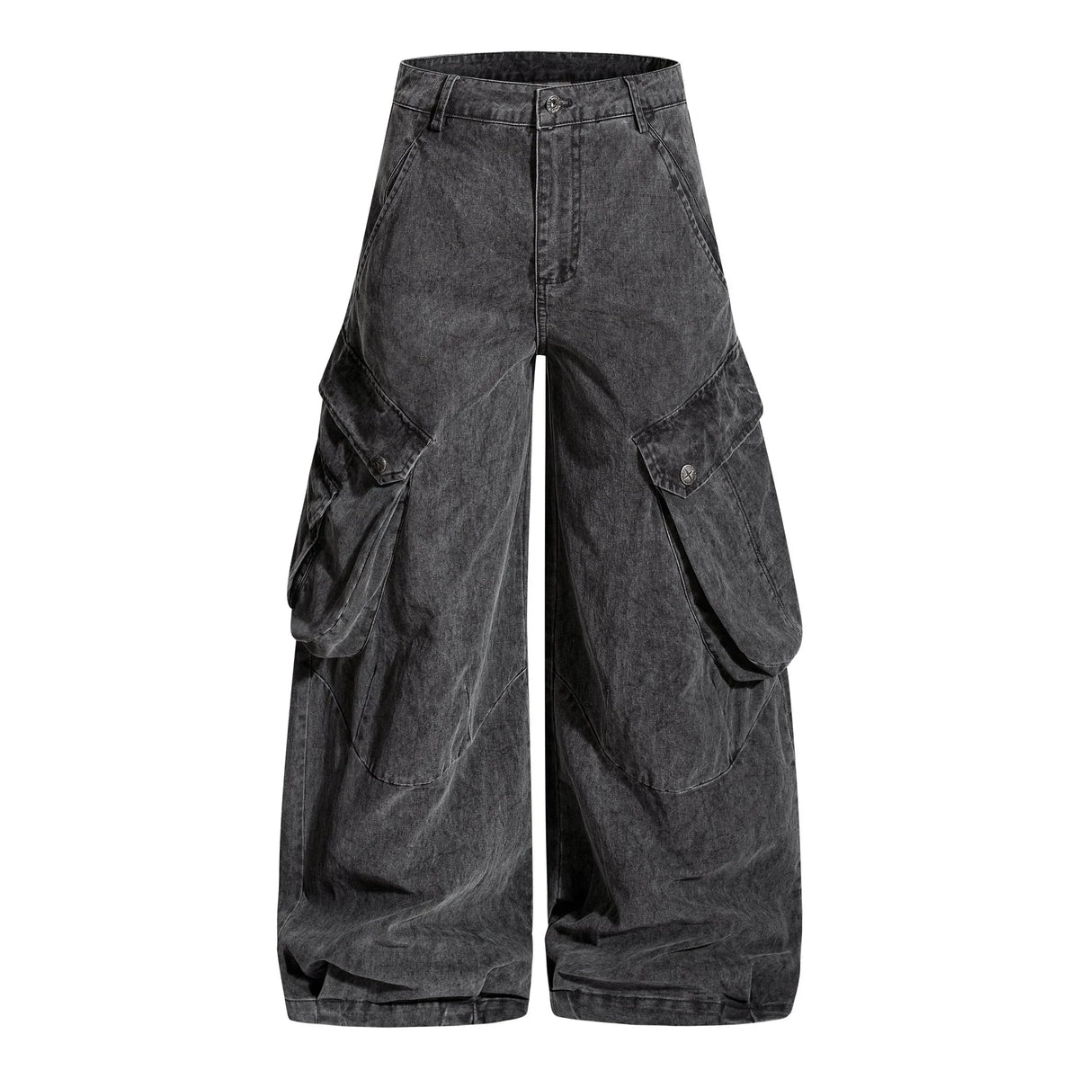 Washed Wide-Leg Cargo Pants