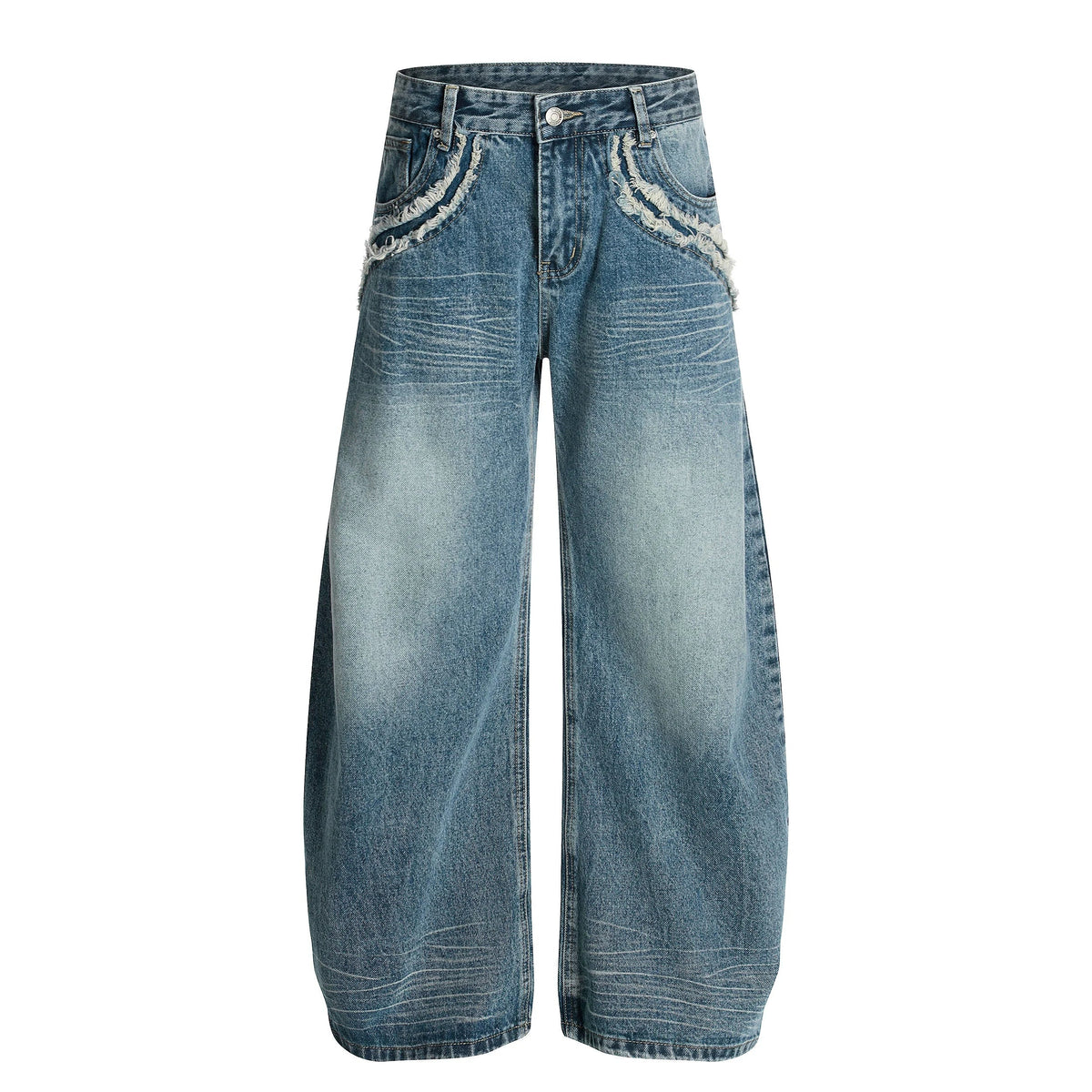 Fringe-Detail Vintage Wide-Leg Jeans
