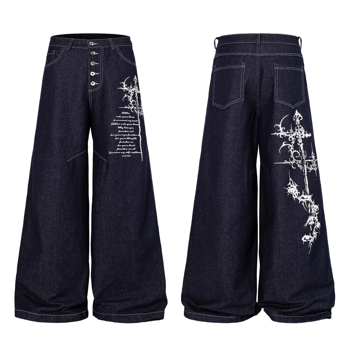 Gothic Script Wide-Leg Jeans
