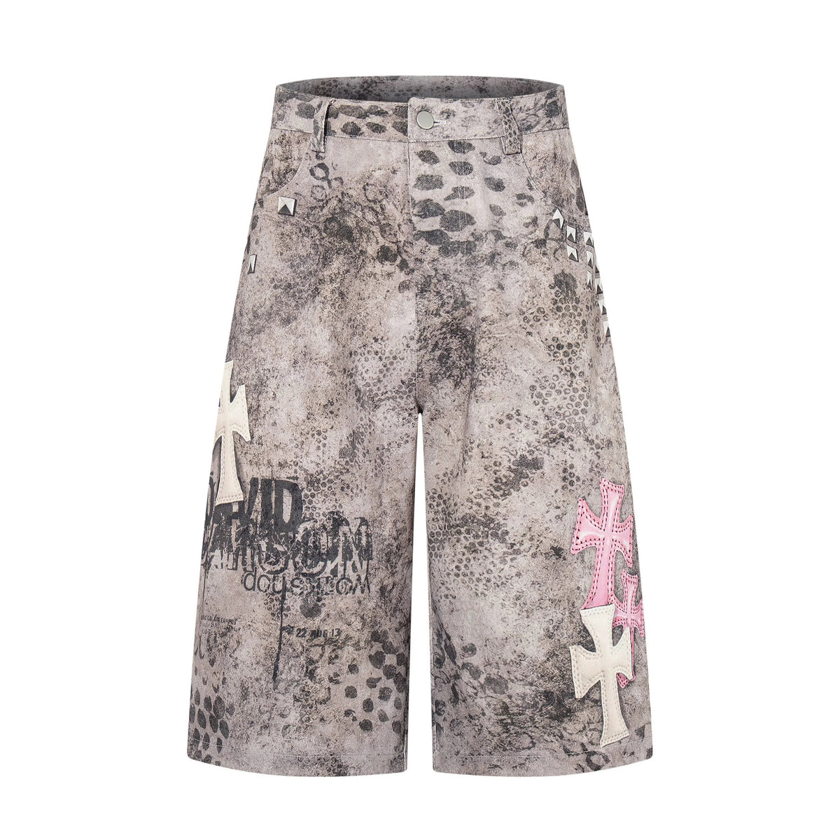 “Grunge Cross Washed Denim Shorts”