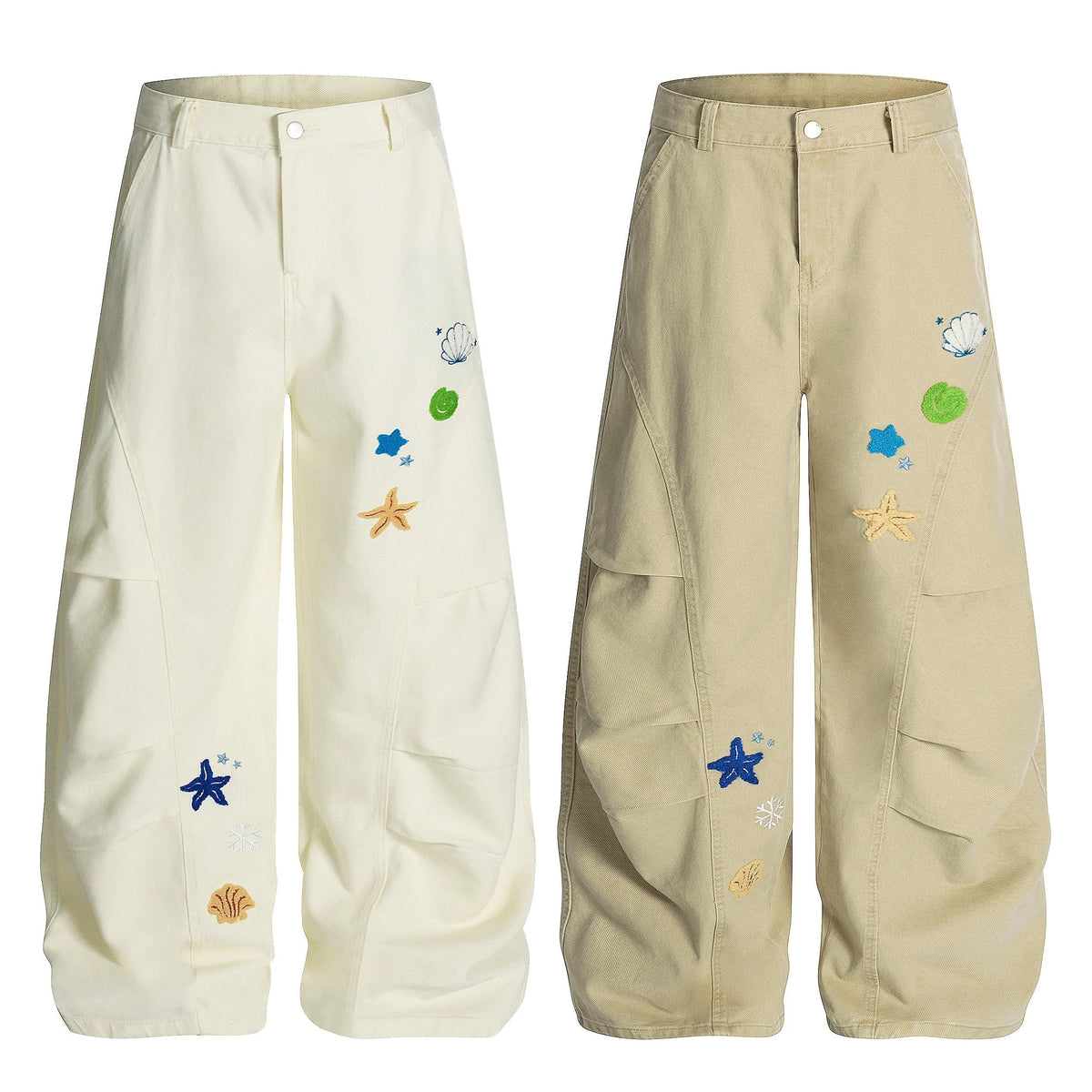Sea Shell Embroidered Cargo Pants
