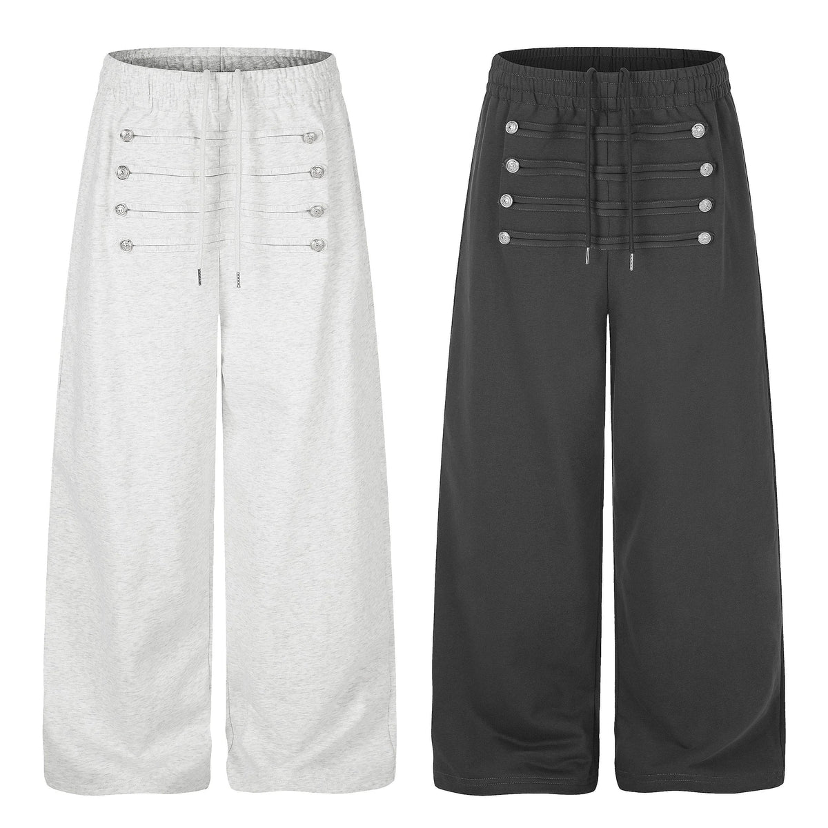 Military Button Wide Leg Sweatpants