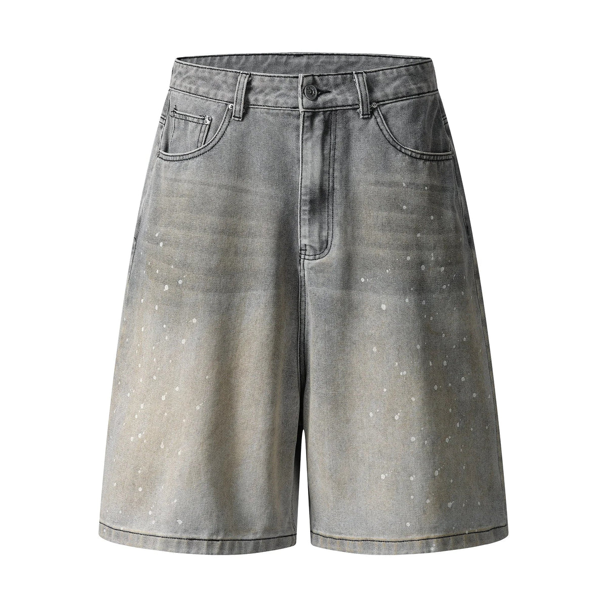 Speckled Fade Wide-Leg Denim Shorts