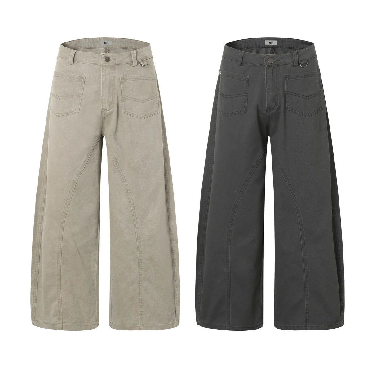 Washed Curved-Panel Wide-Leg Jeans