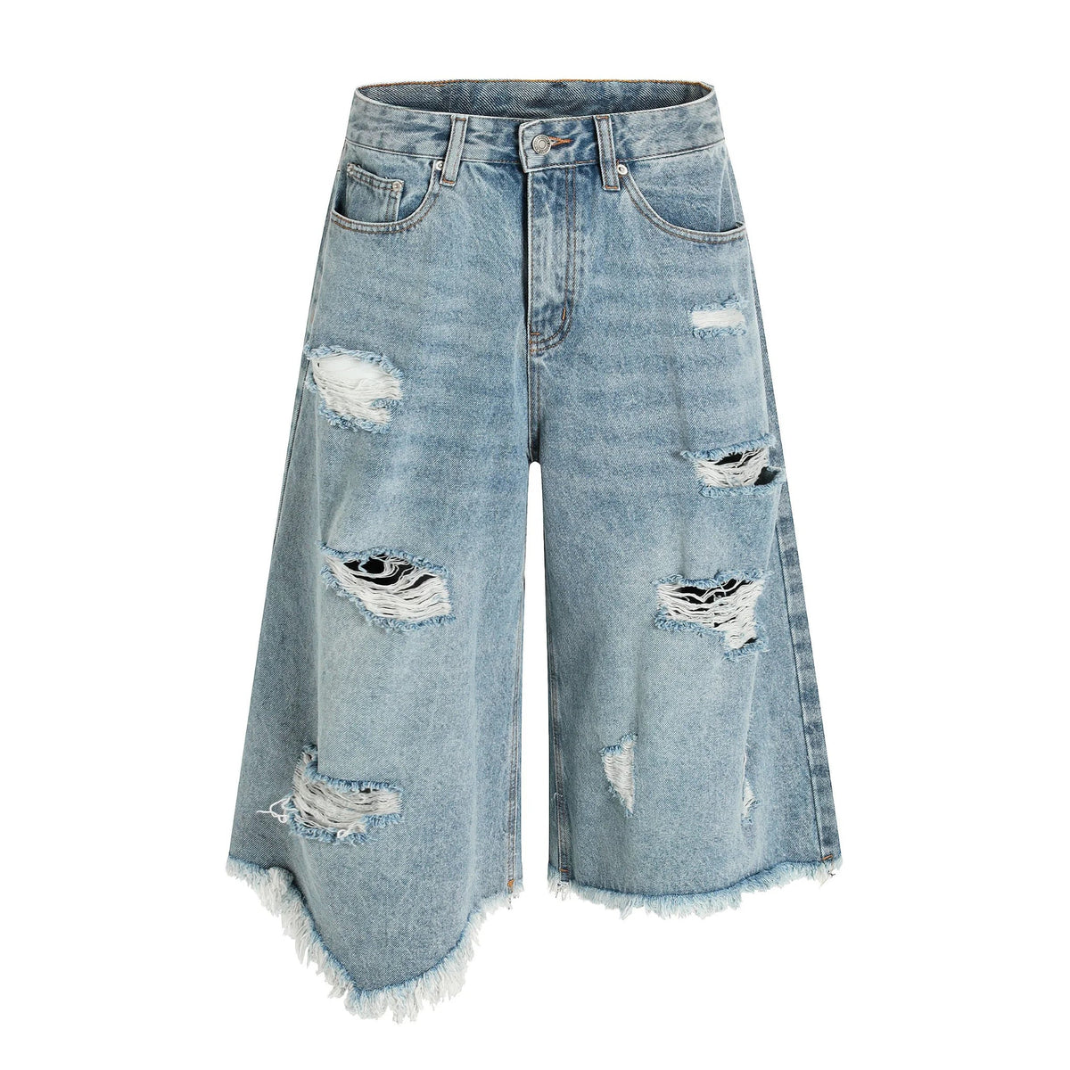Destroyed Fringe Denim Shorts