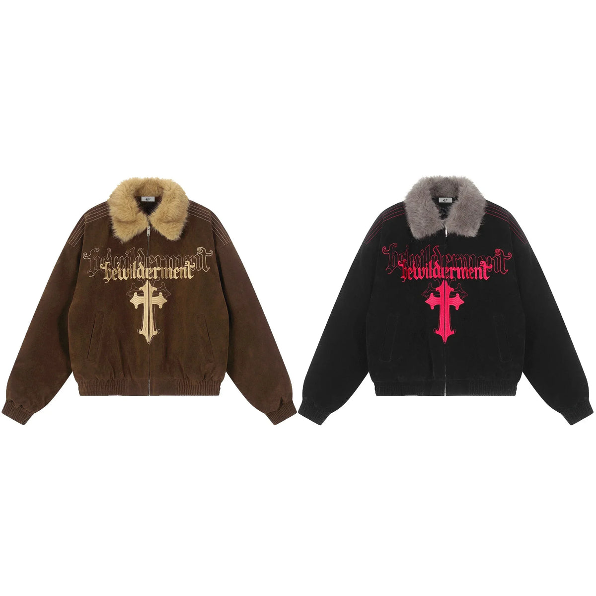 Gothic Cross Faux Fur Collar Jacket