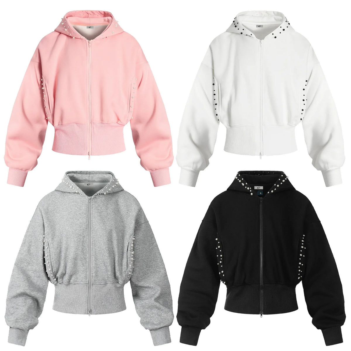 Pearl-Trim Cropped Hoodie