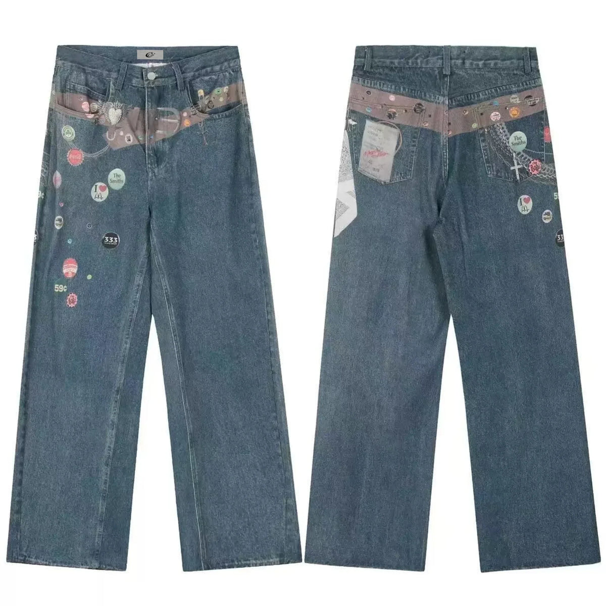 Patchwork Graphic Wide-Leg Jeans