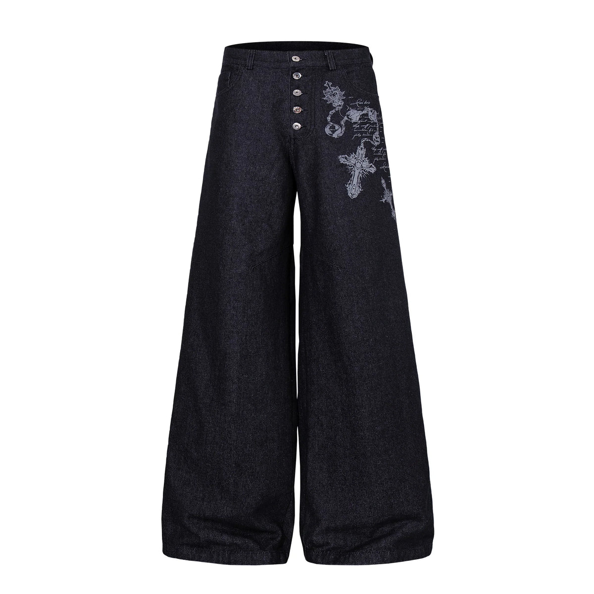 Gothic Cross Wide-Leg Jeans